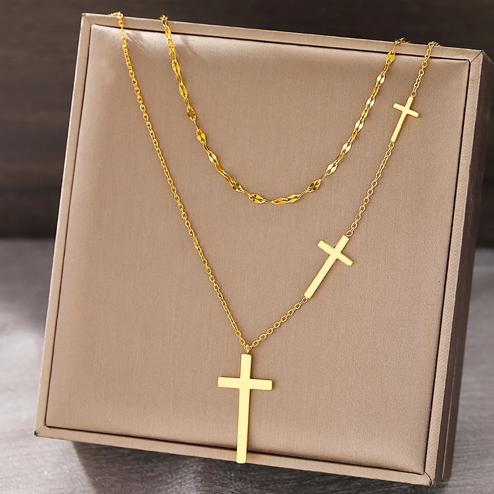 Luxe Layered Cross Silver